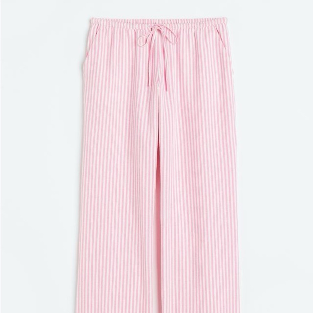 PINK WHITE STRIPED LOW RISE LINEN PANTS